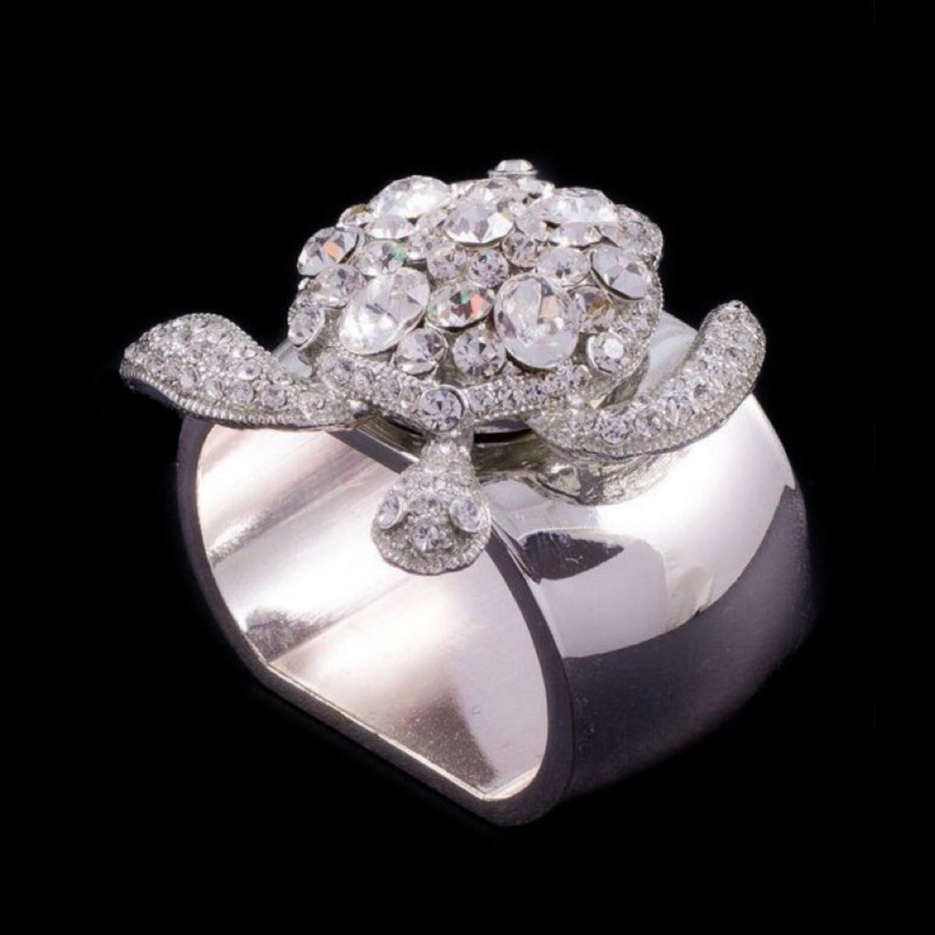 Sea Turtle Napkin Ring Featuring Clear Premium Crystal | Set of 4