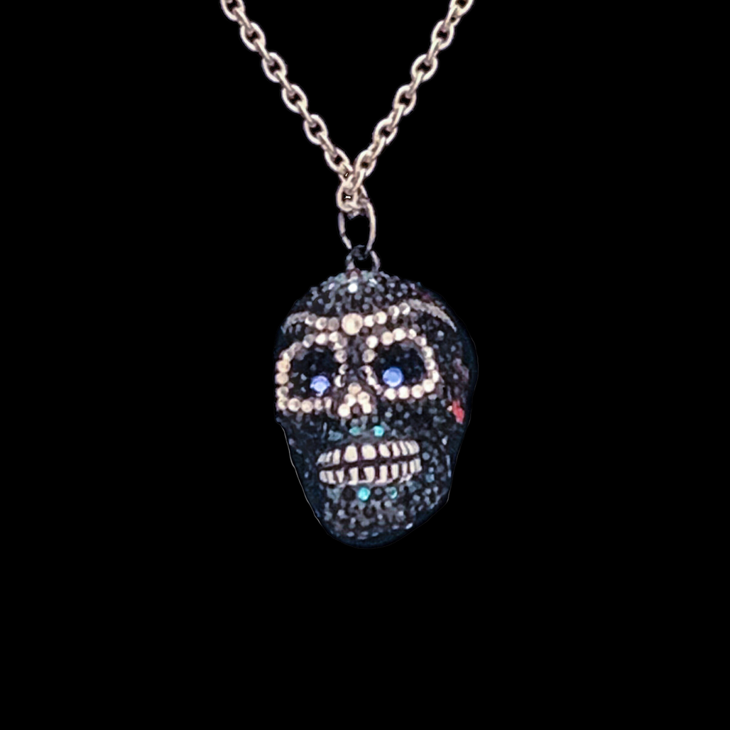 Black Sugar Skull Necklace Featuring Premium Crystals