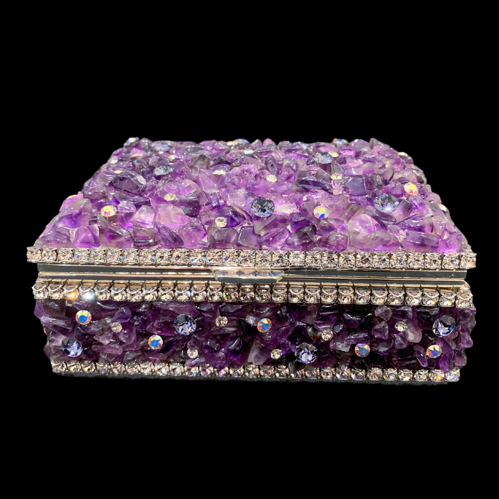 Amethyst Gemstone Keepsake Box Featuring Clear Premium Crystal