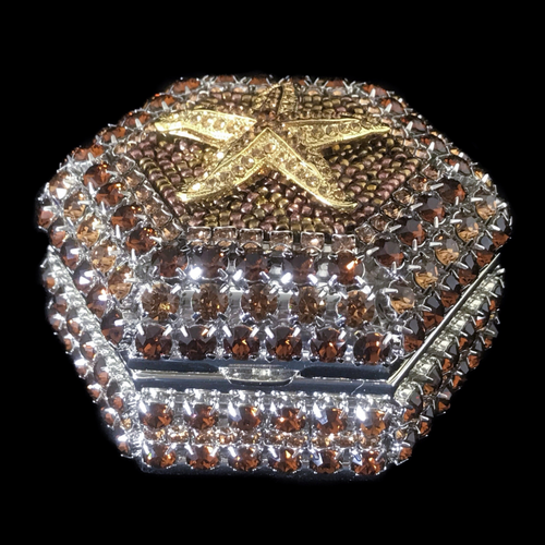 Topaz Gold Starfish Hexagon Ring Box Featuring Premium Crystals