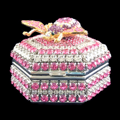 Pink Bee Hexagon Box Featuring Premium Crystals