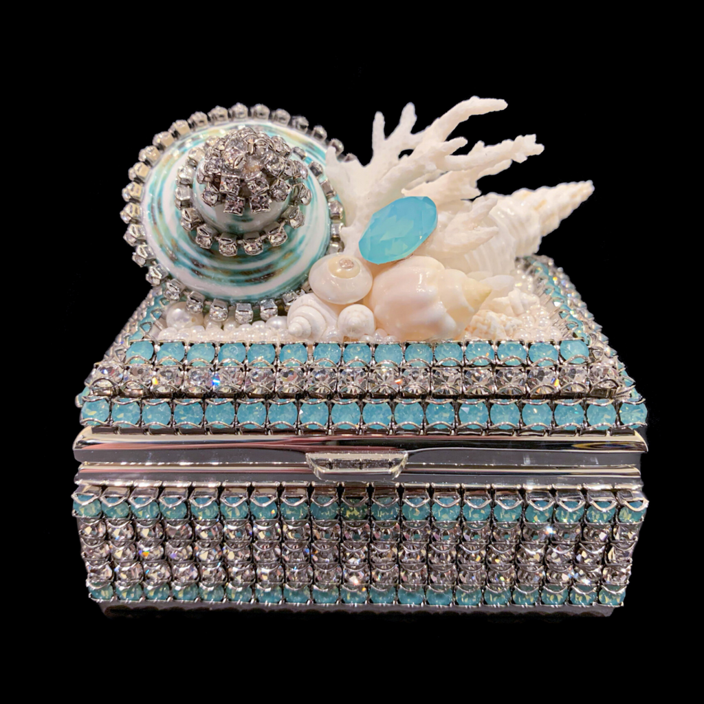 Pacific Opal Shell Cluster Ring Box Featuring Premium Crystal