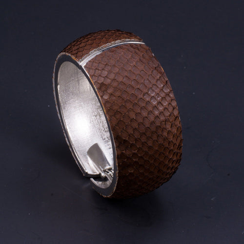 Python Leather Ladies Bangle | Brown