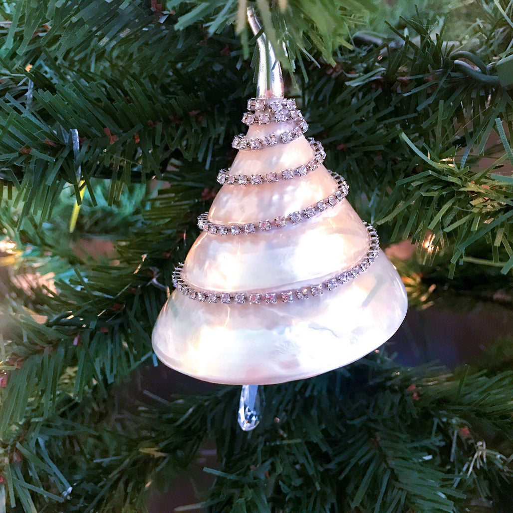 Pearl Troca Shell Christmas Ornament with Premium Crystals