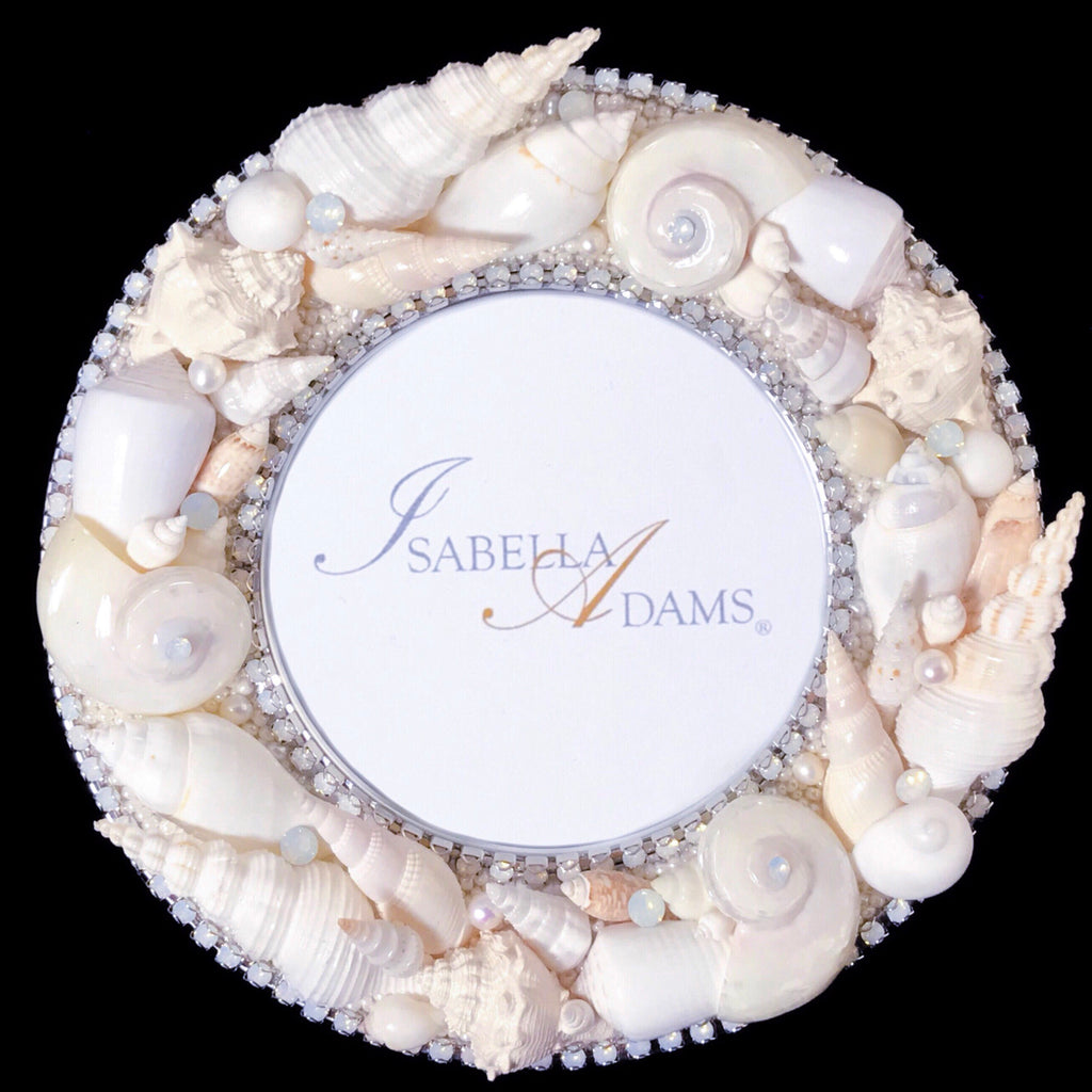 6” Round Seashell Picture Frame Featuring White Opal Swarovski © Crystals