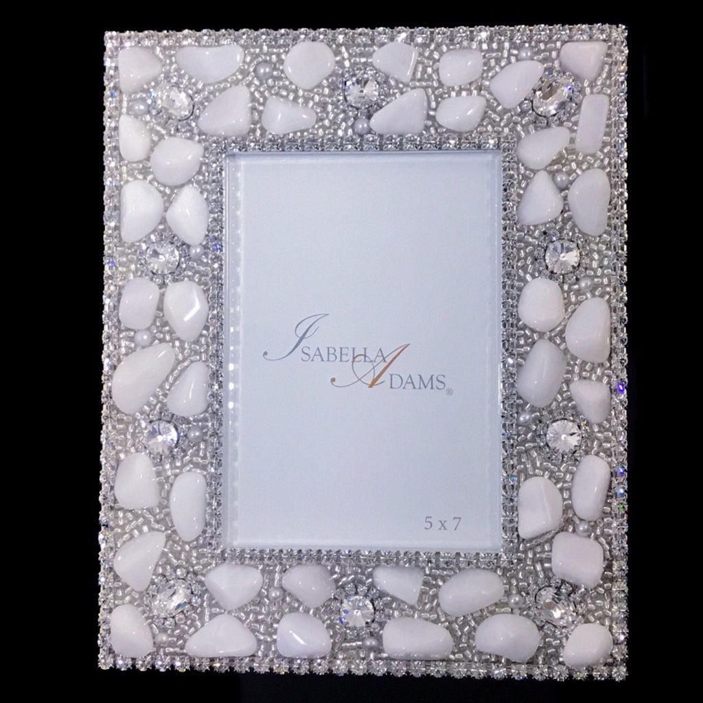 5 x 7 Picture Frame Featuring White Swarovski © Crystals and Polished Gemstones