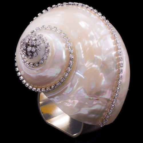 Pearl Turbo Shell Napkin Ring Featuring Premium Crystal | Set of 4