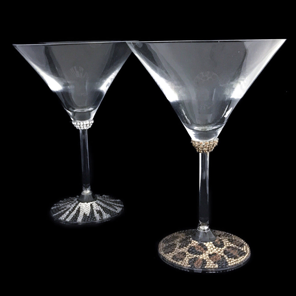 Zebra & Leopard Martini Glass Set Featuring Premium © Crystals
