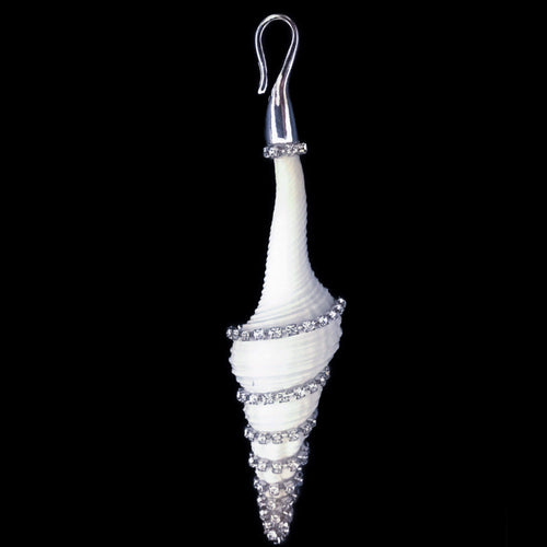 White Spindle Shell Christmas Ornament with Premium Crystals