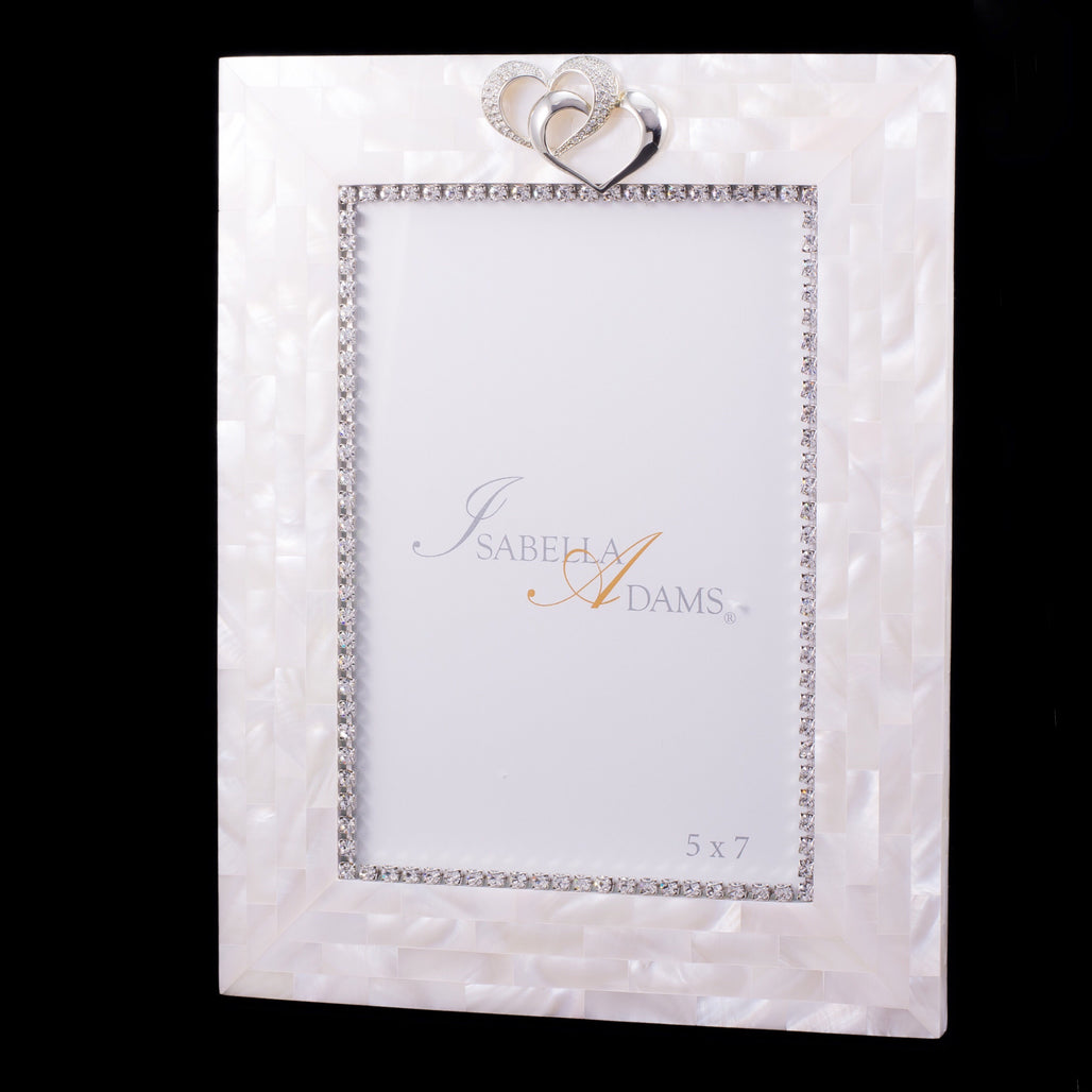 5 x 7 Mother of Pearl Locking Hearts Picture Frame Featuring Swarovski © Crystals